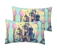 Erwqavc Fairytale Castle Print Pillowcase - Imitation linen Pillow Covers 12x20in Set of 2, for Home Couch Sofa Bed Decor
