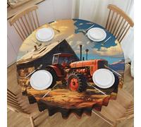 Erwqavc Farm Red Tractor Print Round Tablecloth 60 In - Soft Washable Table Cloth/Table Cover, for Wedding, Kitchen Decor