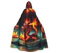 Erwqavc Hooded Cloak, Men's Cosplay Cloak Robe, Costume Halloween Themed Party, Long Dragon King in Fire Print Cape Uniform