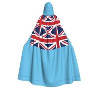 Erwqavc Hooded Cloak, Men's Cosplay Cloak Robe, Costume Halloween Themed Party, Long Fiji Flag Print Cape Uniform