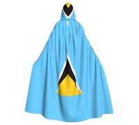 Erwqavc Hooded Cloak, Men's Cosplay Cloak Robe, Costume Halloween Themed Party, Long Flag of Saint Lucia Print Cape Uniform