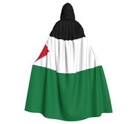 Erwqavc Hooded Cloak, Men's Cosplay Cloak Robe, Costume Halloween Themed Party, Long Flag of the State of Palestine Print Cape Uniform