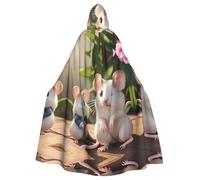 Erwqavc Hooded Cloak, Men's Cosplay Cloak Robe, Costume Halloween Themed Party, Long Mother and child rats Print Cape Uniform