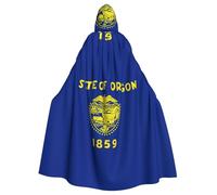 Erwqavc Hooded Cloak, Men's Cosplay Cloak Robe, Costume Halloween Themed Party, Long Oregon State Flag Print Cape Uniform