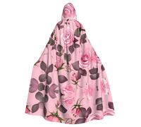 Erwqavc Hooded Cloak, Men's Cosplay Cloak Robe, Costume Halloween Themed Party, Long Pretty Pink Roses Print Cape Uniform
