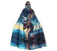 Erwqavc Hooded Cloak, Men's Cosplay Cloak Robe, Costume Halloween Themed Party, Long Roaring Dragon Print Cape Uniform