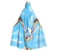 Erwqavc Hooded Cloak, Men's Cosplay Cloak Robe, Costume Halloween Themed Party, Long Seagulls in flight Print Cape Uniform