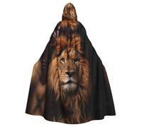 Erwqavc Hooded Cloak, Men's Cosplay Cloak Robe, Costume Halloween Themed Party, Long The Lion's Gaze Print Cape Uniform