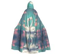 Erwqavc Hooded Cloak, Men's Cosplay Cloak Robe, Costume Halloween Themed Party, Long The swan in love Print Cape Uniform