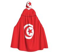 Erwqavc Hooded Cloak, Men's Cosplay Cloak Robe, Costume Halloween Themed Party, Long Tunisian flag Print Cape Uniform