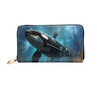 Erwqavc Huge Killer Whales Print Long Wallet for Women & Men, Leather Bifold Wallets Case Clutch Purse, Travel Coin Pocket