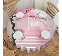 Erwqavc Pink cherry blossom staircase Print Round Tablecloth 60 In - Soft Washable Table Cloth/Table Cover, for Wedding, Kitchen Decor