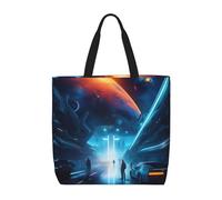 Erwqavc Science Fiction Future Print Fashion Tote Bag, Women Canvas Handbags, Reusable Work Shoulder Crossbody Bags for Outdoors