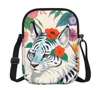 Erwqavc Small Crossbody Zip Bag, Cute white tiger Print Stylish Sling Purses, Adjustable Shoulder Strap Bag, for Women Men