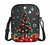 Erwqavc Small Crossbody Zip Bag, Round Ball Christmas Tree Print Stylish Sling Purses, Adjustable Shoulder Strap Bag, for Women Men