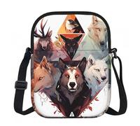 Erwqavc Small Crossbody Zip Bag, Wolves and Reindeer Print Stylish Sling Purses, Adjustable Shoulder Strap Bag, for Women Men