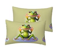 Erwqavc The funny frog doing yoga Print Pillowcase - Imitation linen Pillow Covers 12x20in Set of 2, for Home Couch Sofa Bed Decor