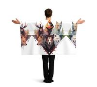 Erwqavc Wearable Flag Cape with Sleeves, Wolves and Reindeer Print Body Flag Cloak, Stadium & Festival Costume for Adults