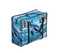 Erwqavc winter the dolphin Print Clothes Storage Bags, Foldable Moving Bags with Zipper, Organizer Handles for Shopping Picnics