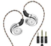 ERYUE In-Ear Monitor Headphones Crystal Clear Sound Wired Earbuds for Music Lovers with Noise Canceling Stage Dynamic Earphones, Silver-Without Mic, 3 Types of Plugs, for Musicians and Engineers (A)