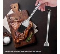 ERYUE Long Barbecue Basting Brush with Stainless Steel Handle, Grill Tool for Even Brushing, Heat Resistant, Black and Silver, 30cm, Housewife Helper (Straight handle 30cm)