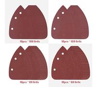 ERYUE Mouse Sandpaper Kit Durable Grits 40pcs for Detail Sander, Reddish Brown Aluminium Oxide Sandpaper for Wood Metal Stone Plastic, 140 * 100mm