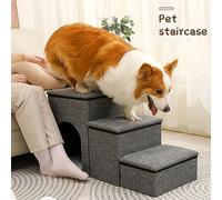 ERYUE Pet Stairs Foldable Dog Steps Durable Comfortable Three-in-one Design Stairs for Small Dogs Relief Joint Pressure for Puppies or Older Grey/Khaki Fabric (Grey)