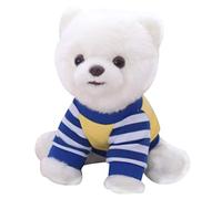 ERYUE Plush Pomeranian Puppy Dog Toy in Blue Costume, Surface-Washable and Lifelike Plush Animal for Kids, 7.87in