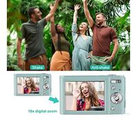 ERYUE Portable 48MP Auto Focus Self Timer Face Detection Digital Camera for Kids 4K 16X Zoom Anti Shaking Carry Pouch, Toddler Camera Gift for Girls Boys (Green)