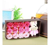 ERYUE Romantic Rose Flower Soap Flower Plush Bear Boxed Valentine's Day Mother's Day Love Wishers (pink gradient)