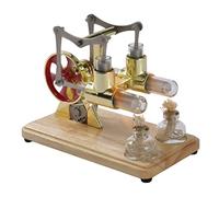 ERYUE Stirling Engine Kit Hot Air Motor Model Physical Dual Engine Generator Model with LED Light Flywheel Design Science Experiment Wooden Base DIY Education Toy for Teacher Adults Kids School Office