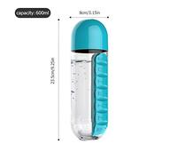 ERYUE Water Bottle with Box Organizer Convenient 7-Day Dispenser for Travel, Fitness, 600ml Capacity (Blue)