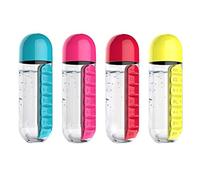 ERYUE Water Bottle with Box Organizer Convenient 7-Day Dispenser for Travel, Fitness, 600ml Capacity (Pink)