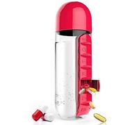 ERYUE Water Bottle with Box Organizer Convenient 7-Day Dispenser for Travel, Fitness, 600ml Capacity (red)