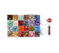 ERYUE Wax Seal Beads Kit Sealing Wax Box Set for Sealing Stamp, 600 Pieces Beads with Wooden Handle and Candles, Wedding Invitations (24 Colors(About 600pcs) & Spoon & Candle)