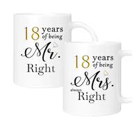 ERYUWOZA 18th Anniversary Coffee Mugs Set of 2, 18 Year Anniversary Wedding Gifts Decorations for Couple Parents Grandparents Men Women Husband Wife Him Her, Gift Box Packaging, 11oz