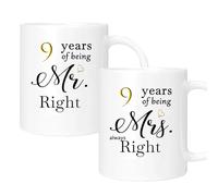 ERYUWOZA 9th Anniversary Coffee Mugs Set of 2, 9 Year Anniversary Wedding Gifts Decorations for Couple Parents Grandparents Men Women Husband Wife Him Her, Gift Box Packaging, 11oz