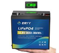 ERYY LiFePO4 Lithium Battery 12V 30Ah, Built-in 30A BMS & LCD Voltmeter, 5000+ Cycles, Lightweight Rechargeable Leisure Lithium Iron Phosphate Battery for RVs, Camping Gear, Trolling Motor, Solar