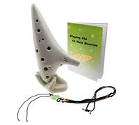 ERZA SCARLET 12 Hole Ocarina C Ocarinas Ceramic for Beginner with a Bag and Songbooks and strap (White Lce-Crack Ceramic)