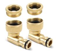 Erzekrim Pack of 2 Brass Tap Connectors 1/2 Inch and 3/4 Inch, 90° Angle Internal Thread Tap Adapter Garden Hose Rotatable Hose Connection 360° for Hose Line, Tap