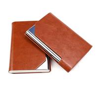 Erzekrim Slim Business Card Holder, Premium PU Leather Business Card Holder, 2 Pieces, Stainless Steel, Magnetic Closure, Holds 24 Cards, brown, Slim, Modern