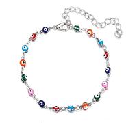 ERZU Sterling Silver Rainbow Planet Galaxy Anklet, Multicolor Crystals from Austria, Ankle Bracelet Foot Bracelet for Women, Birthday Jewelry for Daughter Sister Wife Girlfriend