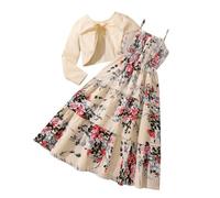 es-uk Girls' outfits & clothing sets - Floral dress with Matching Cardigan, A Perfect Dress for Flower Girl, Holy Communion, Birthday, Party and More - Ideal for Ages 7-12Years (A - Cream, 7-8Y)