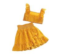es-uk Girls Skirt and Top Set - Polka Dot Crop Cami Top and Skirt for girls age 5-12 years, disco outfits, dance outfit, Summer dresses (Yellow, 120)