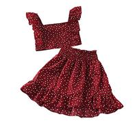 es-uk Girls Skirt and Top Set - Polka Dot Crop Cami Top and Skirt for girls age 5-12 years, disco outfits, dance outfit, Summer dresses (Red, 150)