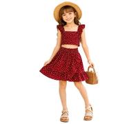 es-uk Girls Summer Two Piece Outfit, Polka Dot Frill Sleeve Crop Top with Ruffle Skirt Co-Ord Set, Cute Holiday Birthday Party Casual Clothes for Girls 5-12 Years