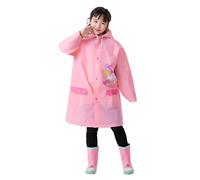 es-uk Kids Waterproof Poncho Boys Girls Raincoats Kids Rain Mac in a Bag Rain Cover with Backpack Space (UN- Pink, 8-9 Years)