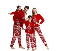 es-uk Matching Family Christmas Pyjamas Set - Red Festive Tree Print PJs for Mum, Dad & Kids - Soft Cotton Long Sleeve Holiday Sleepwear for Family Photos & Xmas Morning (Men, 2XL)