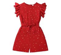 es-uk Trendy Girls Summer Clothes - Stylish Girls Playsuit, Round Neck Frill Sleeve Red Spotty Jumpsuit with Waist Tie, Beautiful summer outfits (Red, 11-12 Years)