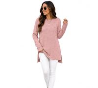es-uk Women’s Long Sleeve Heart Textured Jumper Top - Soft Knitted Tunic Sweatshirt for Casual Autumn Winter Wear, Round Neck Longline Pullover (Pink, L)